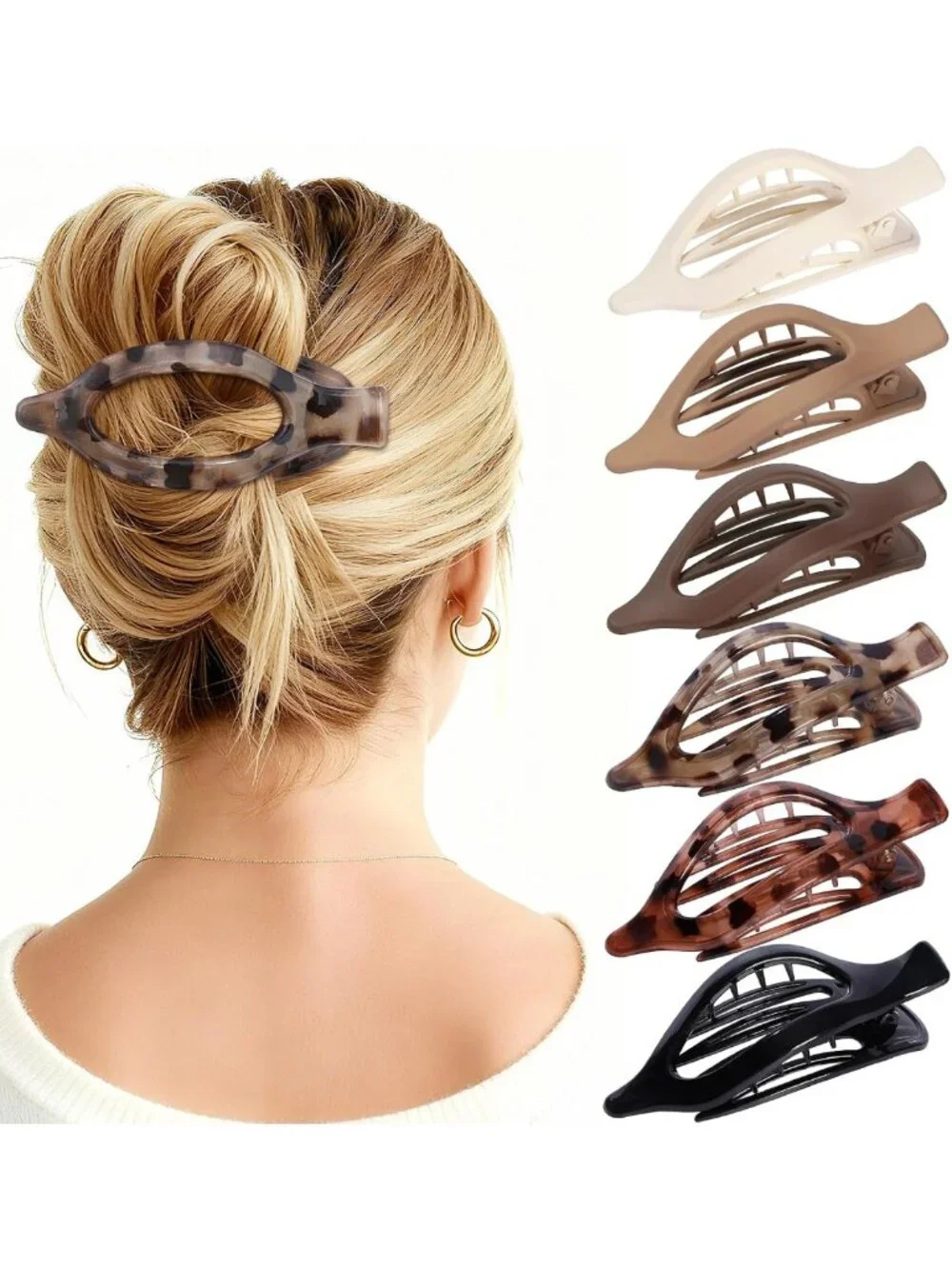 6 PCS French Flat Claw Hair Clips - Strong Hold, No Slip, Medium & Large for All